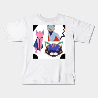 Geometric colourfull pattern cat  abstract cute Kids T-Shirt